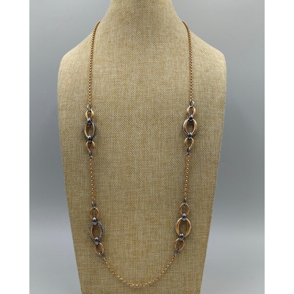 Swarovski Circlet Long Necklace Mixed Metal Crystal Oval Links With Box